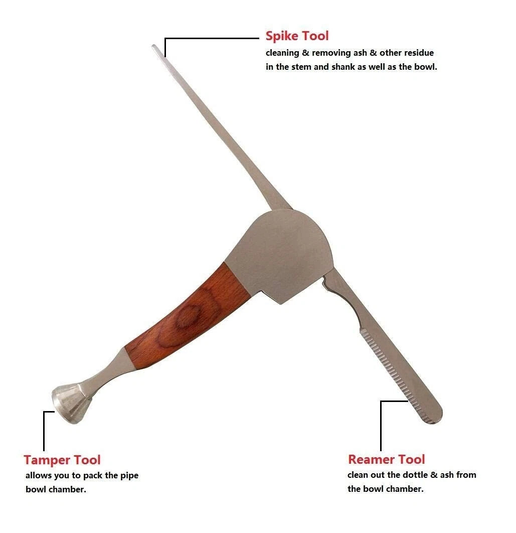 3 in 1 Stainless Steel and Rosewood Pipe Scraper for Tobacco Smoking