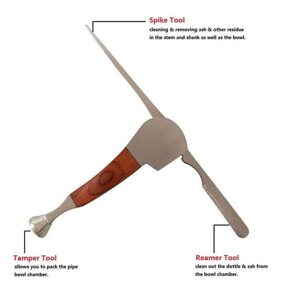 3 in 1 Stainless Steel and Rosewood Pipe Scraper for Tobacco Smoking