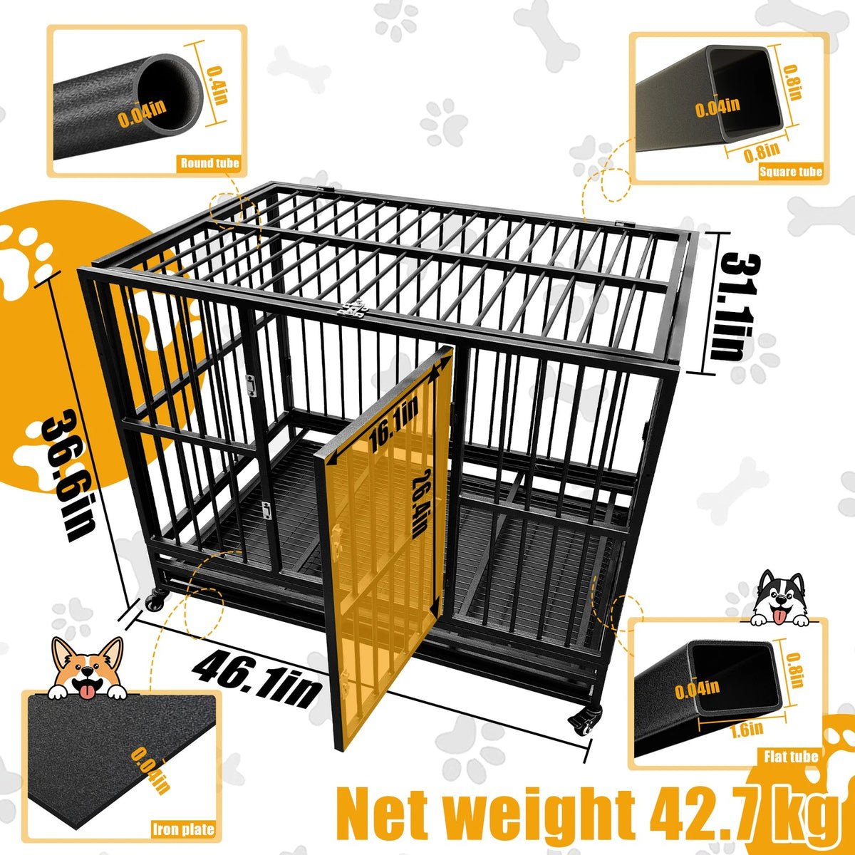 Heavy Duty Portable Dog Playpen with Tray & Wheels for Large Breeds (46.1")