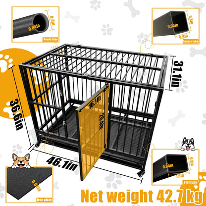 Heavy Duty Portable Dog Playpen with Tray & Wheels for Large Breeds (46.1")