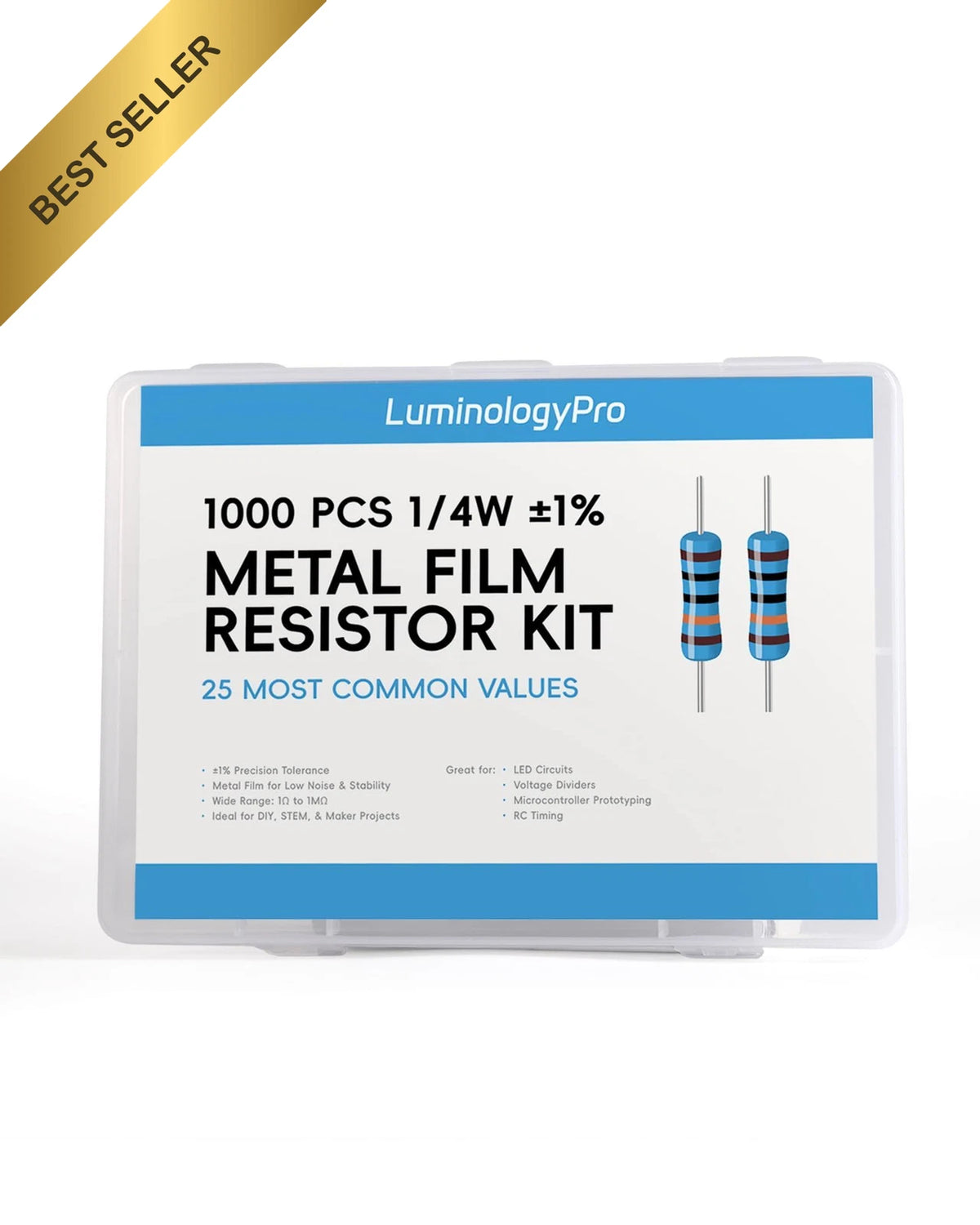 1/4W 1% Metal Film Resistor Assortment Kit (1 Ohm-1M Ohm) 1000Pcs