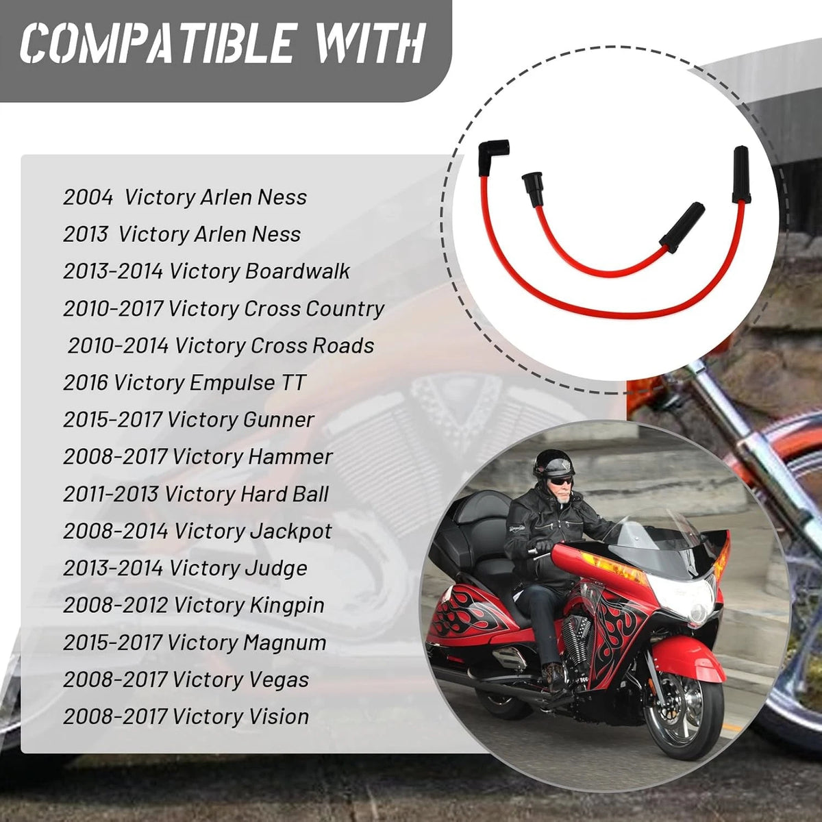 8mm Red Spark Plug Wires for Victory Motorcycles (2008–Present) 08VIC-RD-10MM