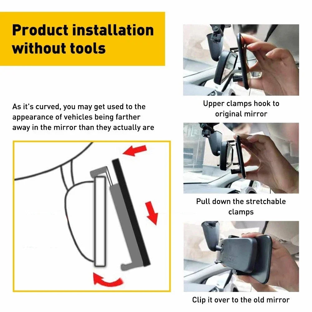 270MM Wide Convex Clip-On Rear View Mirror for Universal Fit (B EXV)