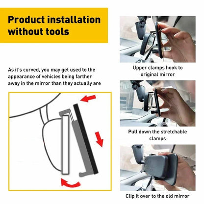 270MM Wide Convex Clip-On Rear View Mirror for Universal Fit (B EXV)