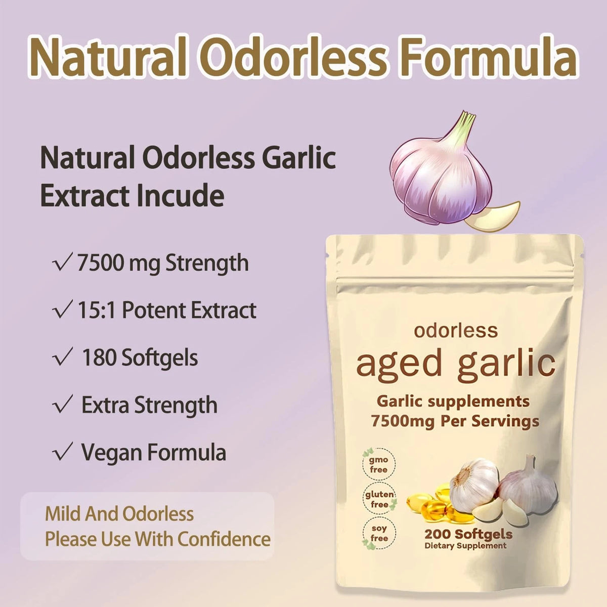 200 Count Aged Garlic Extract Supplement for Health (Pack of 1)