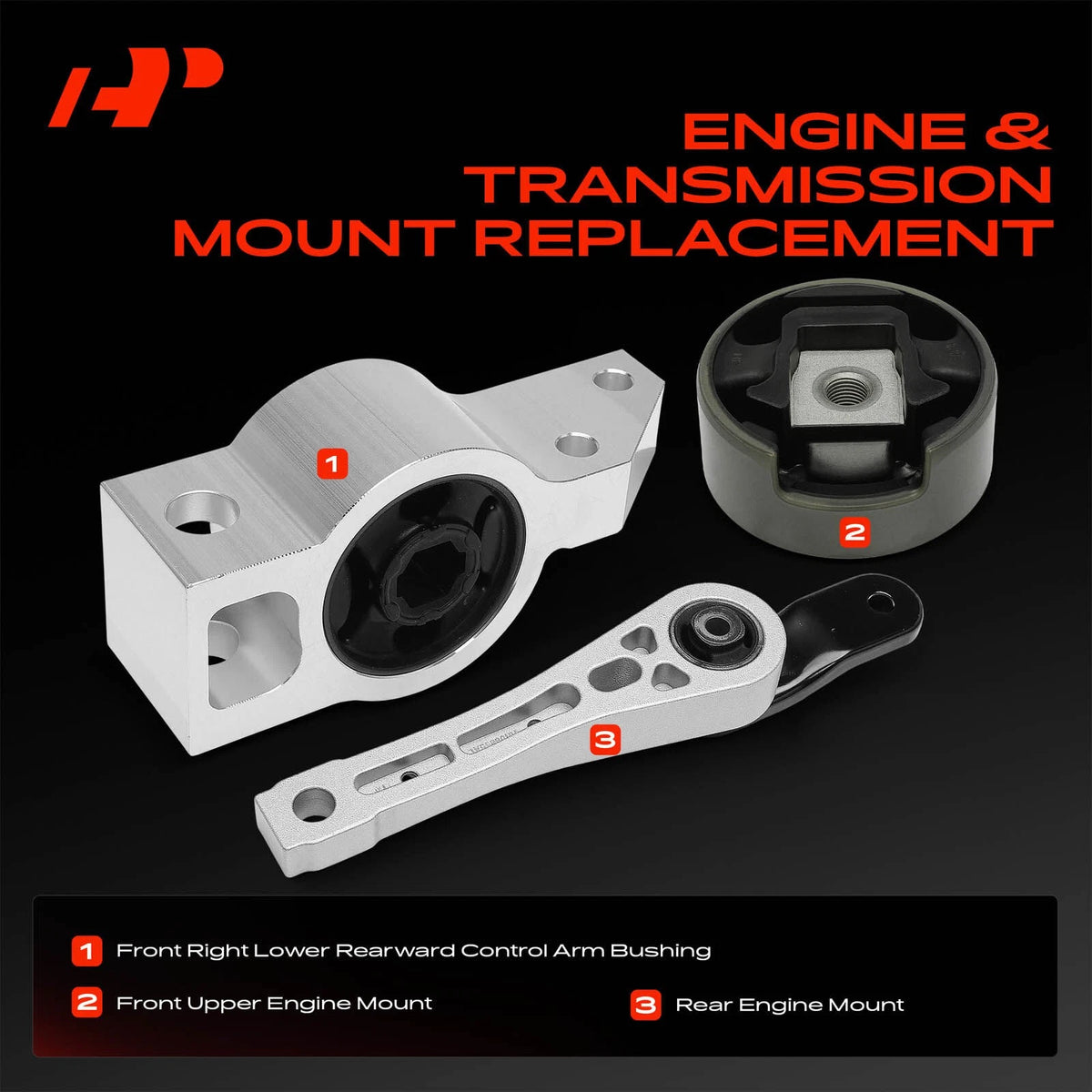 3X Engine Mount & Control Arm Bushing for VW Jetta Eos GTI (2005–2008) - 1K0199232J, 1K0199232K, 1K0199855AE, 1K0199855AJ, 1K0199855AN
