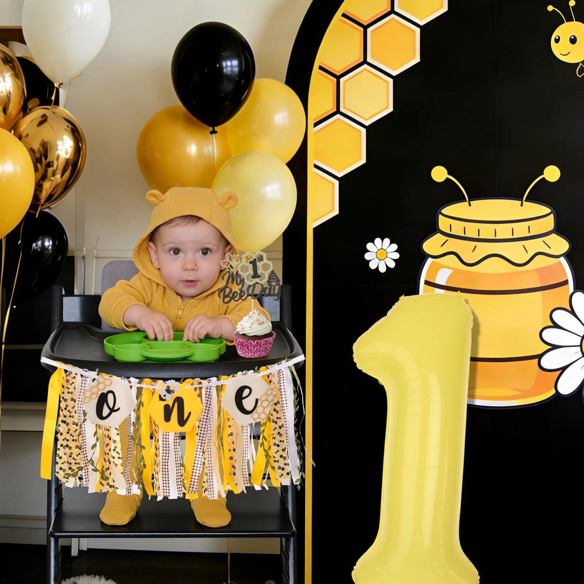 Happy 1st Bee Day High Chair Banner for First Birthday (2023)