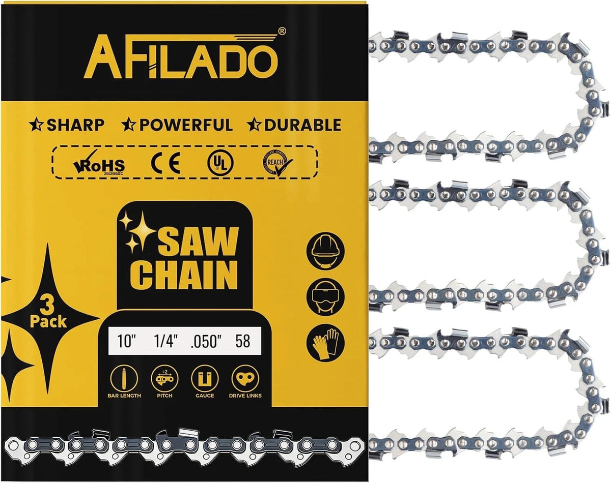 Set of 2 Chainsaw Chains - 10 Inch, 58 Drive Links, 0.050 Gauge