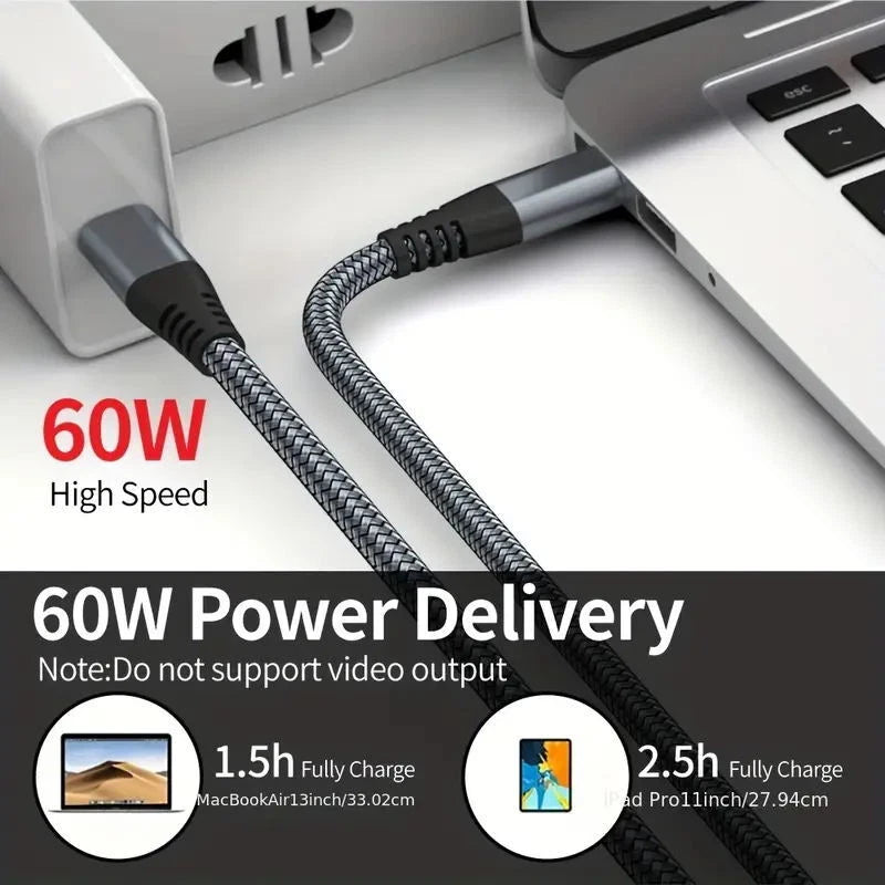 60W USB-C to USB-C Fast Charger Cable for iPhone 16, Samsung