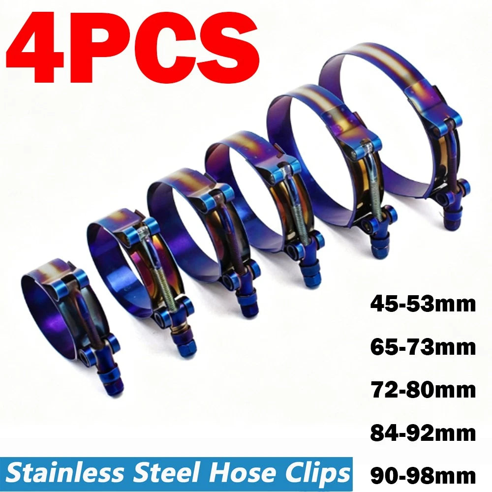 Set of 4 Adjustable Titanium Blue Stainless Steel T-Bolt Clamps 45mm-98mm