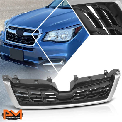 Factory Style Mesh Lower Grille for Subaru Forester (2017–2018) w/Badge Slot, Grey Trim