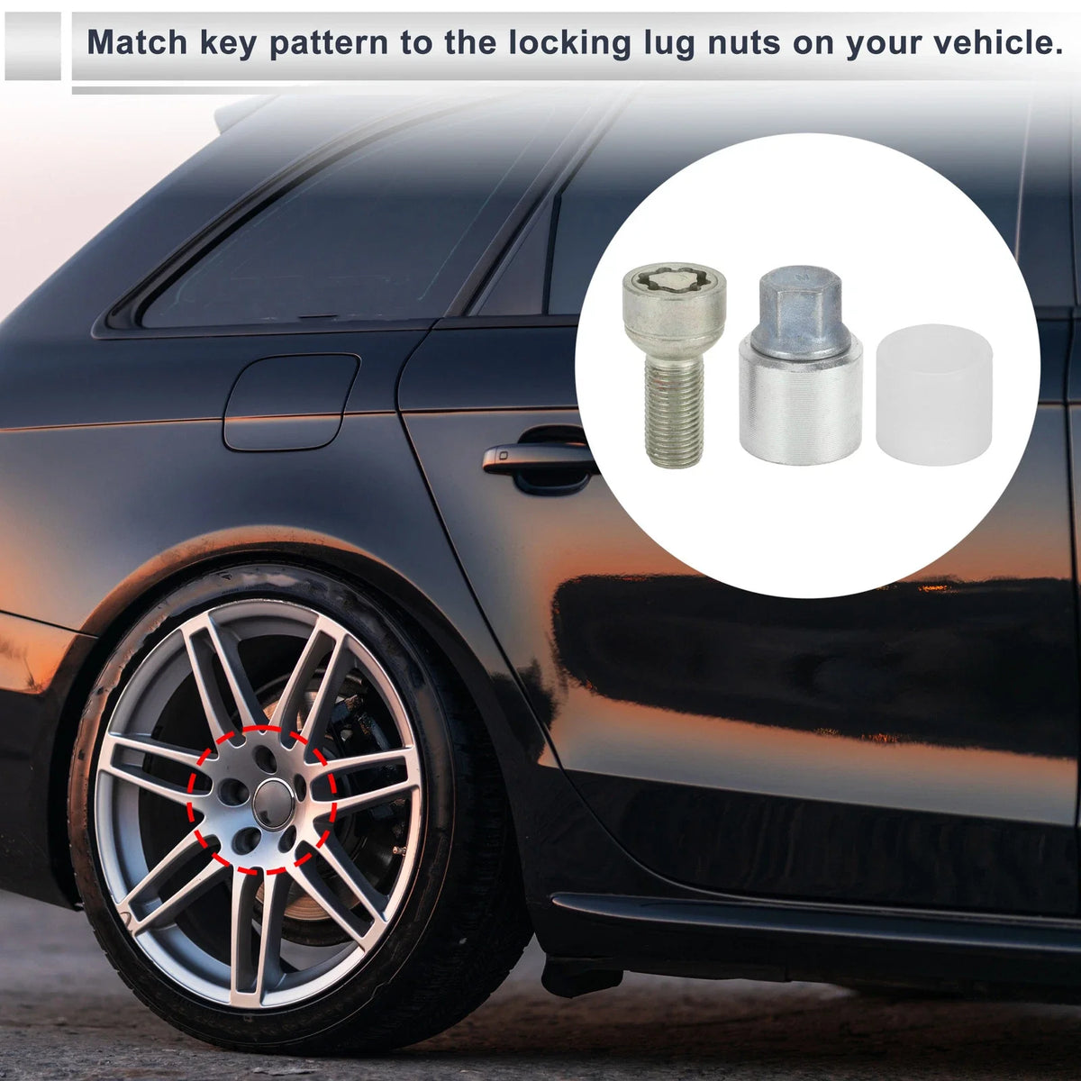 Type M Wheel Lock Lugnut with Bolt Kit Nut Removal Key for Audi A4L A5 (2013–2020)