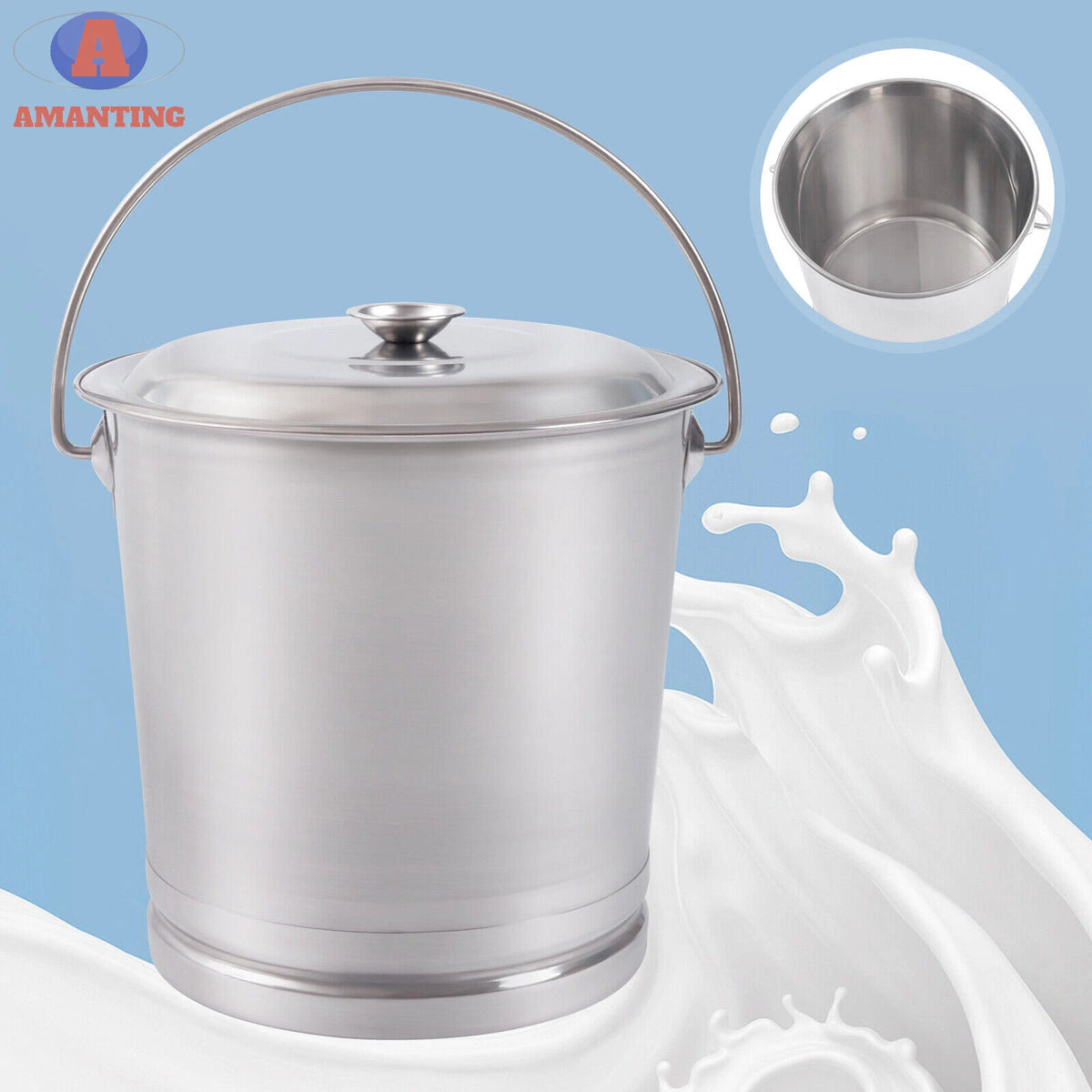 8L/14L Stainless Steel Milk Pail Bucket with Lid for Dairy Use