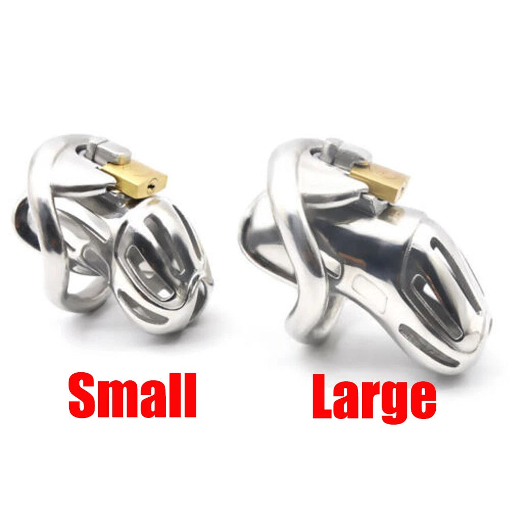 Stainless Steel Male Chastity Cage Lock Belt Device - 2 Sizes