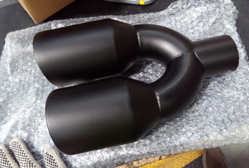 2.5" Quad Dual Wall Staggered 4" Out Bevel Stainless Steel Exhaust Tips