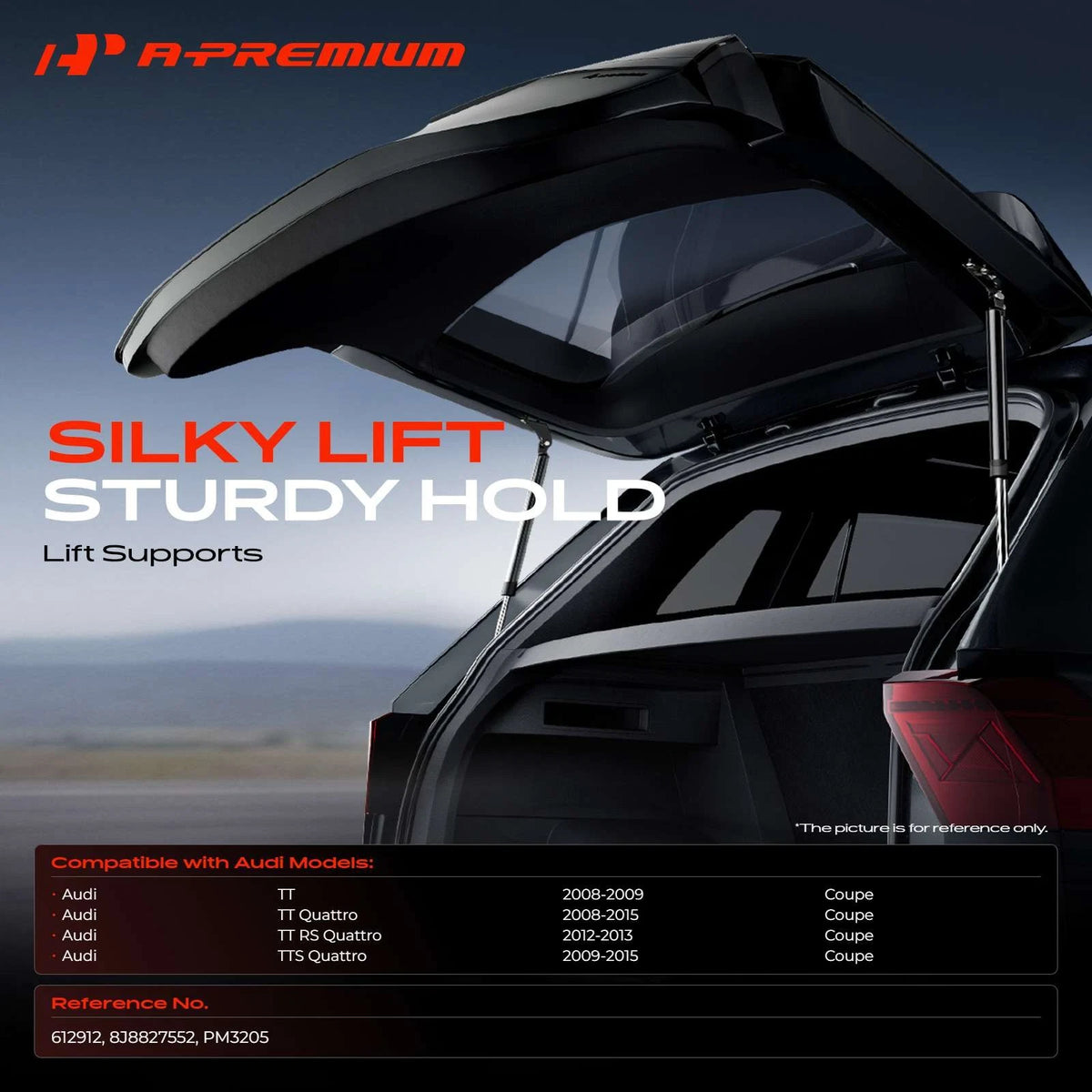 2X Rear Trunk Lift Support Struts for Audi TT (2006–2014) 8J8827552, PM3205
