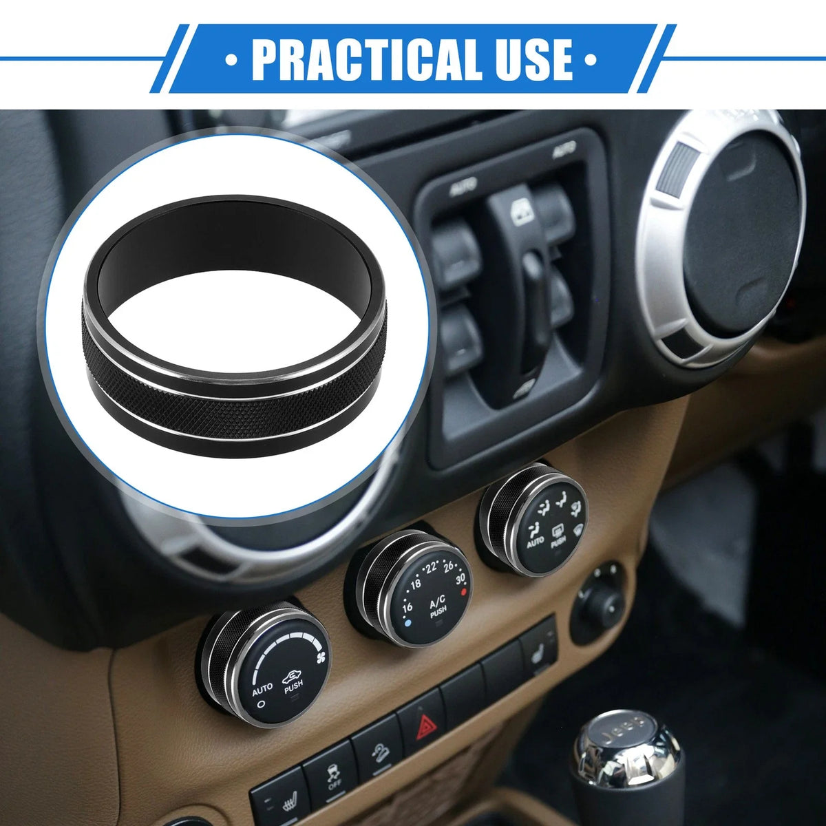 3pcs AC Switch Knob Cover Ring for Jeep Wrangler JK JKU (2011–2018) Black