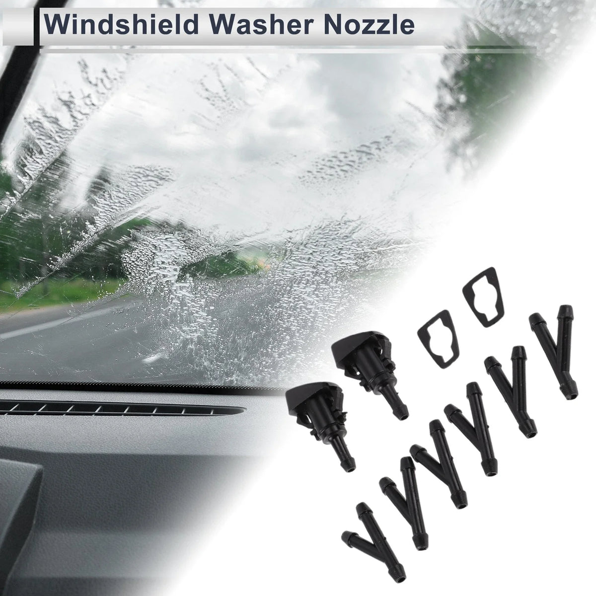 Set of 6 Windshield Washer Nozzles w/ Hose Connector for Dodge No. 5303833AA
