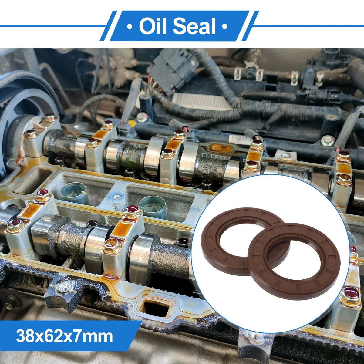 Set of 2 Oil Seal Rotary Shaft Seal FKM Rubber 38x62x7mm