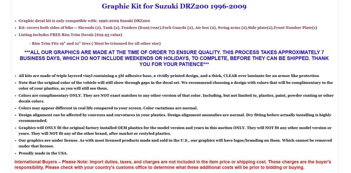 Graphic Decals Stickers for Suzuki DRZ200SE (1996–2009)