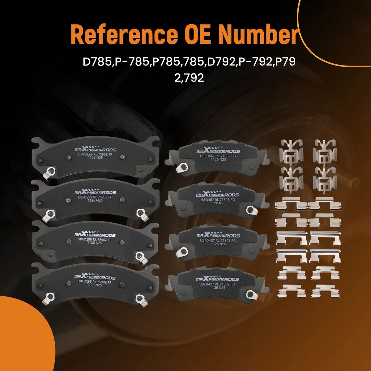 Ceramic Brake Pads Kit for Chevrolet Suburban 1500 (2000–2001) D785 D792