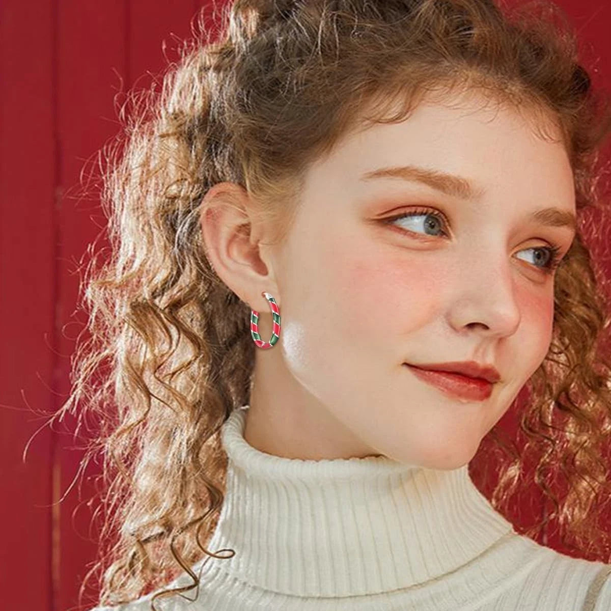 Christmas Earrings for Women - Red Green Hoop Earrings
