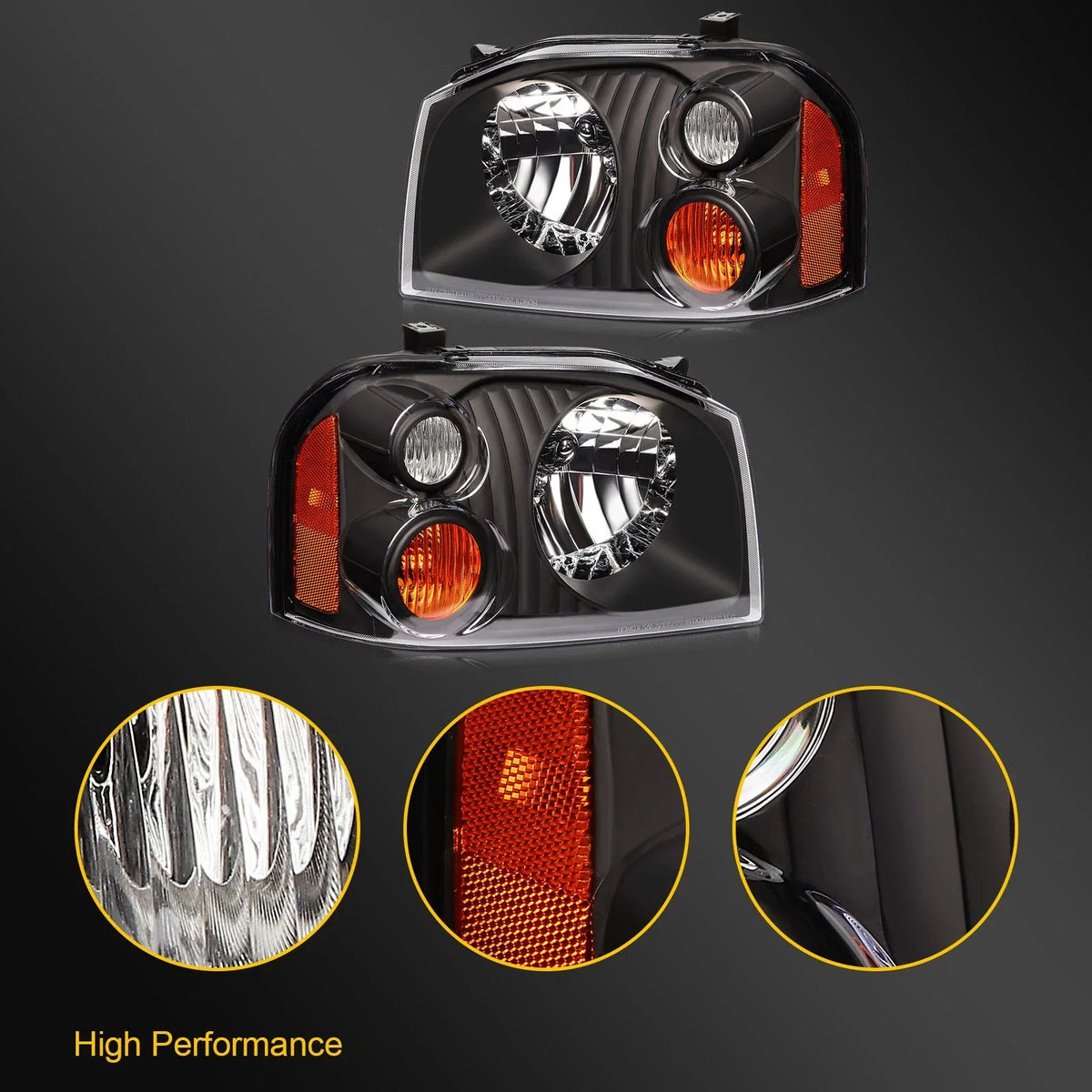 Pair Headlight Assembly for Nissan Frontier (2001–2004) Reflector Type