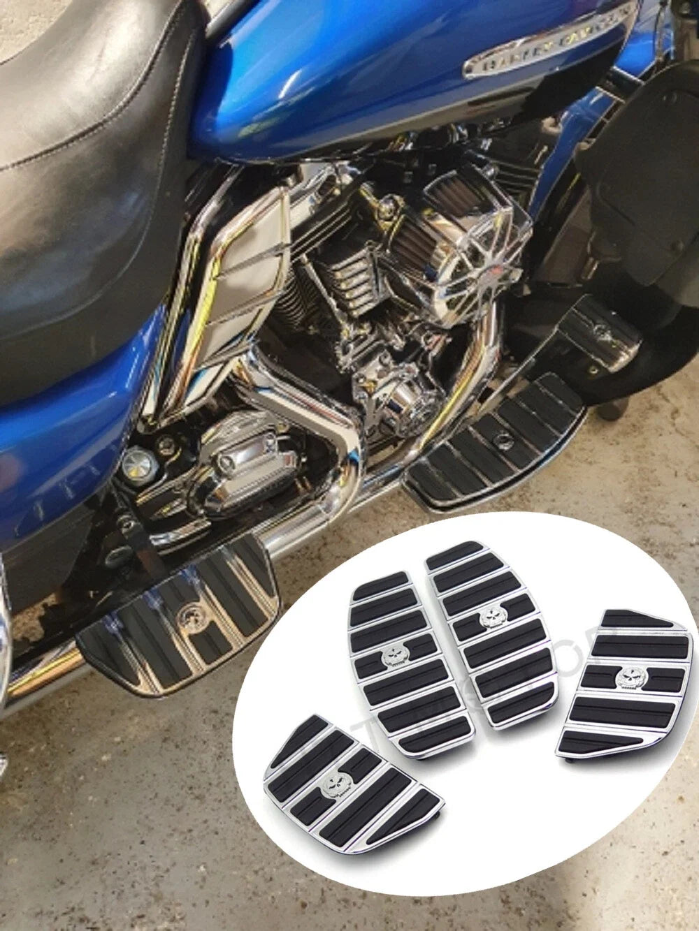 Chrome Skull Rider Passenger Footboard Kit for Harley Touring/Softail (1987–2015)