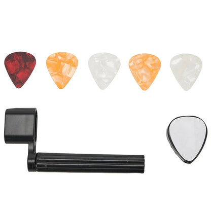 Set of 4 Guitar Picks with String Winder and Plectrum Holder