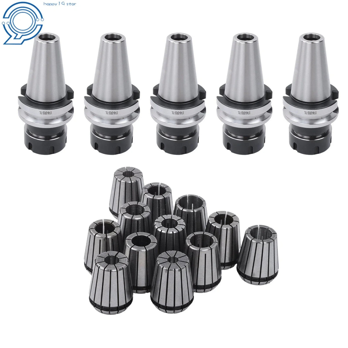 Set of 5 BT40 ER32 Precision Chucks with 12 Collets for High Speed (20000RPM)