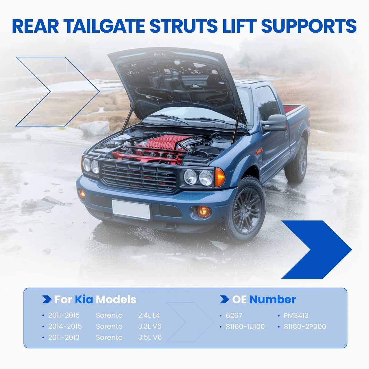 2X Front Hood Lift Support Shocks for Kia Sorento (2011–2015) 2.4L 3.5L 3.3L