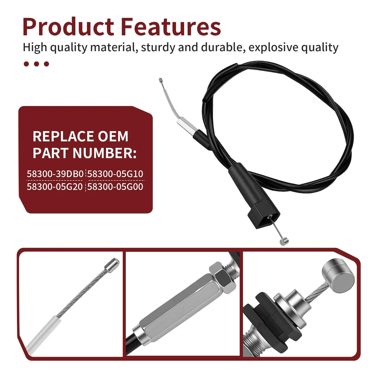 Throttle Cable for Suzuki Ozark 250, QuadRunner 250, KingQuad 300 (2002–2008) / 58300-39DB0