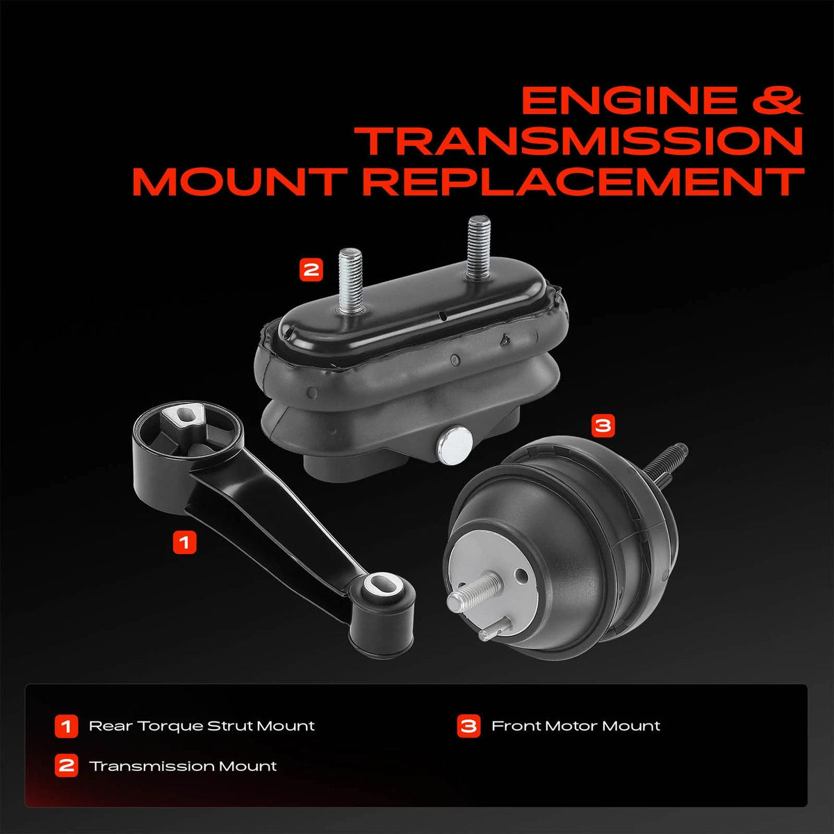 3X Engine Motor & Torque Strut Mount for Buick Lucerne (2009–2011) 20760912, 20877778, 20760910