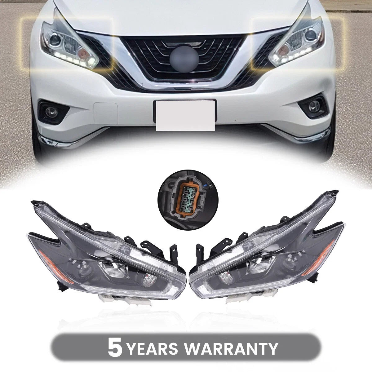Set of 2 Headlight Assemblies for Nissan Murano (2015–2018)