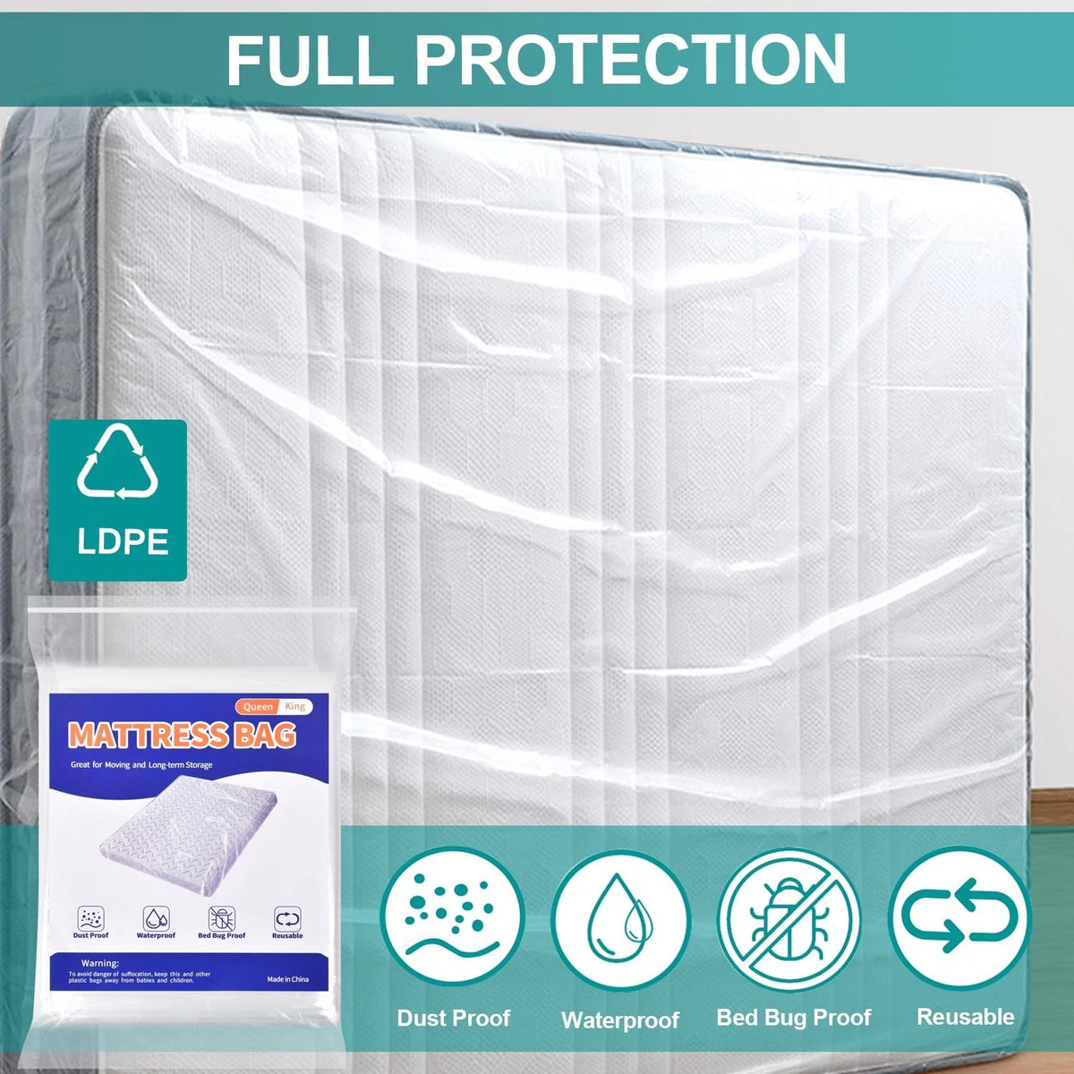 Heavy Duty Waterproof Mattress Bag for Queen King (78x14x100)