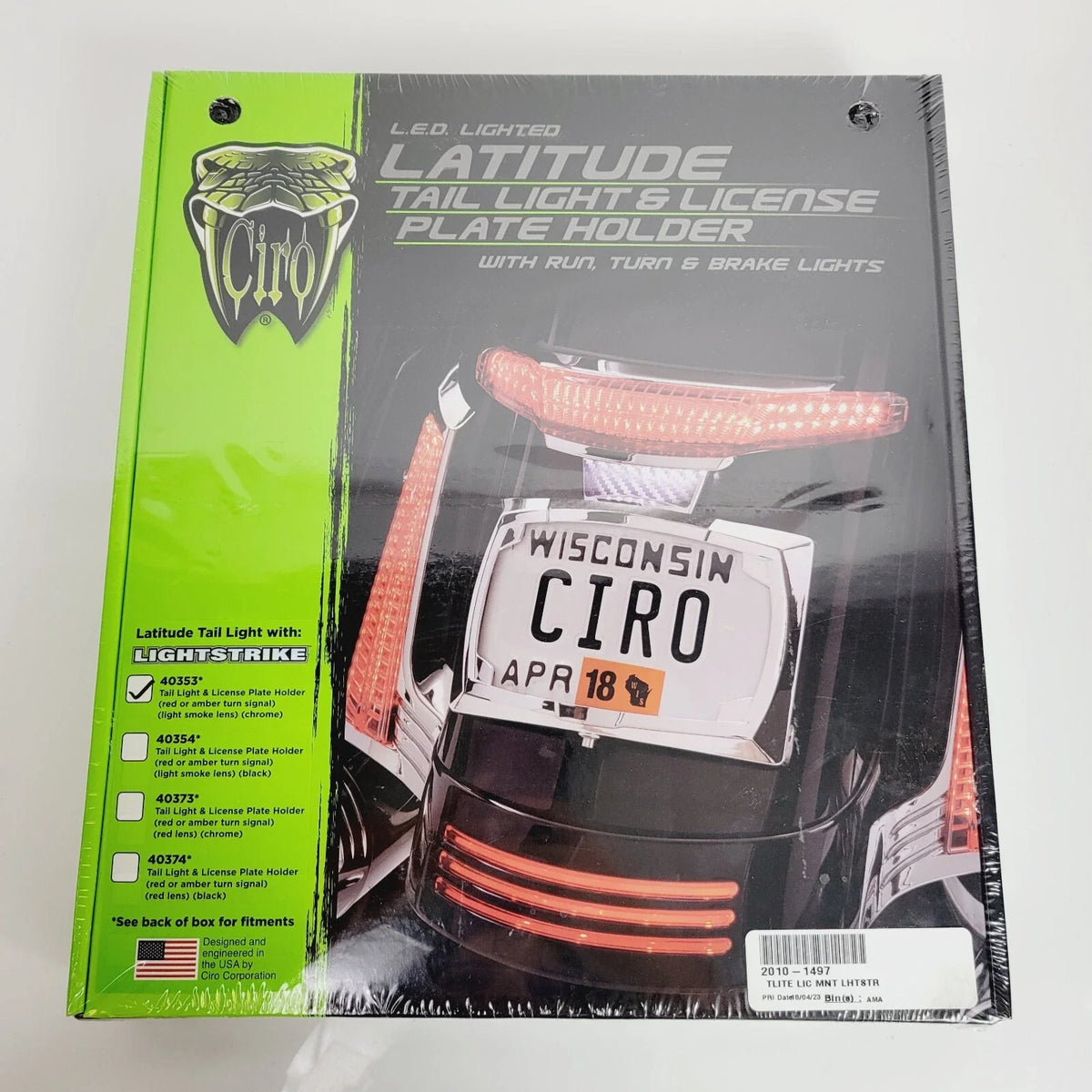 Ciro Taillight/License Plate Holder for Harley (Chrome, Smoke Lens) 40353
