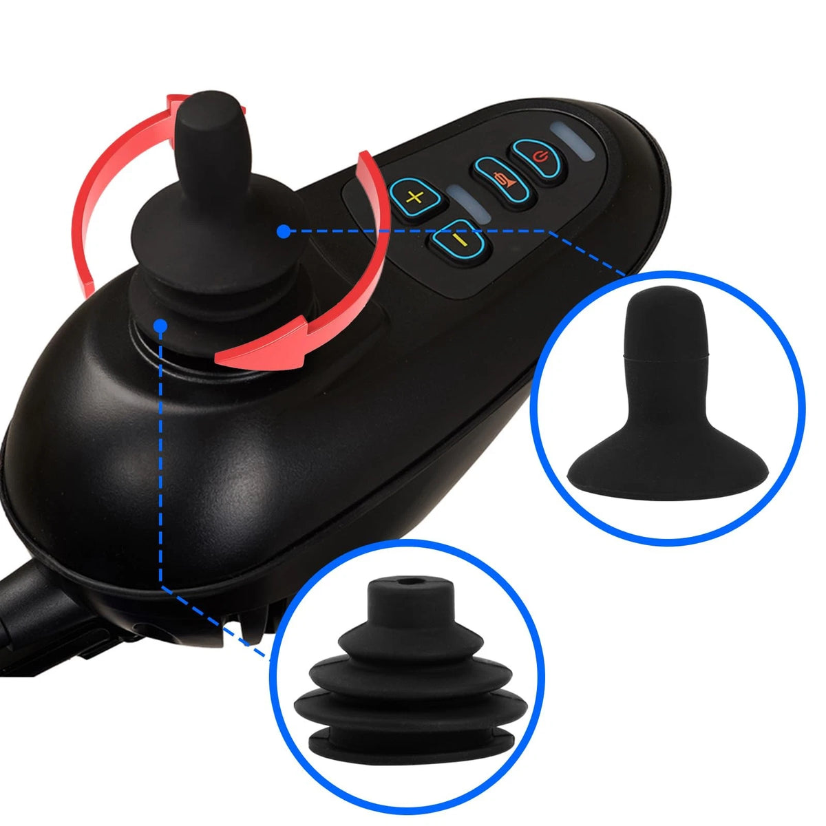 Set of 4 Wheelchair Joystick Knob Caps Black Silicone