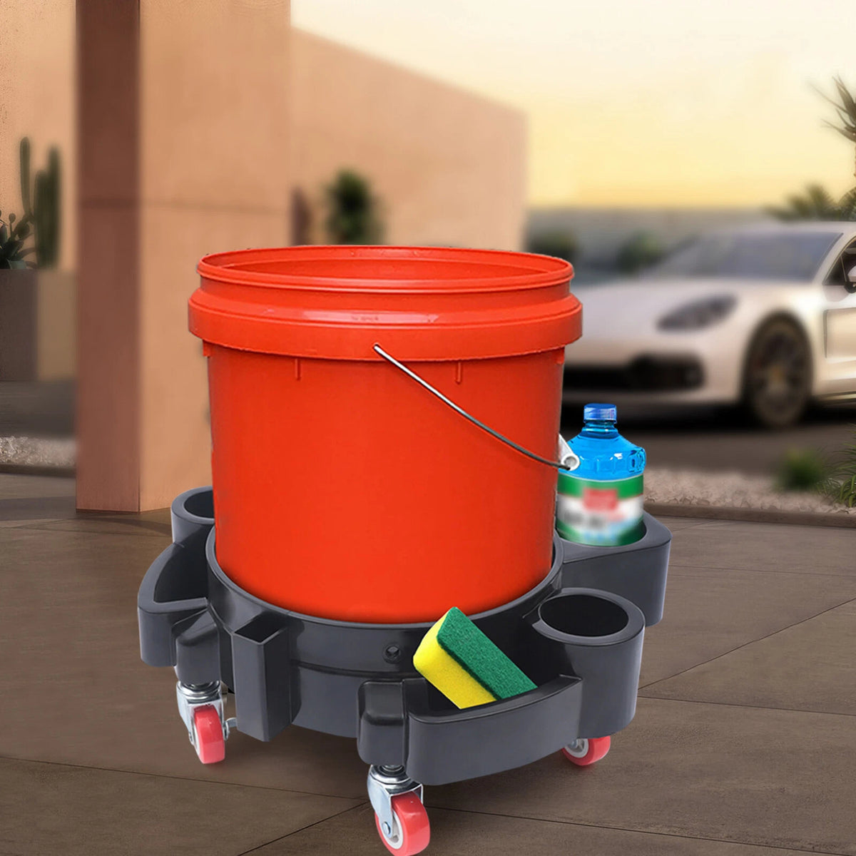 Car Wash Dolly Cart for Bucket Detailing Cleaning Kits (360 Degree Rotate)