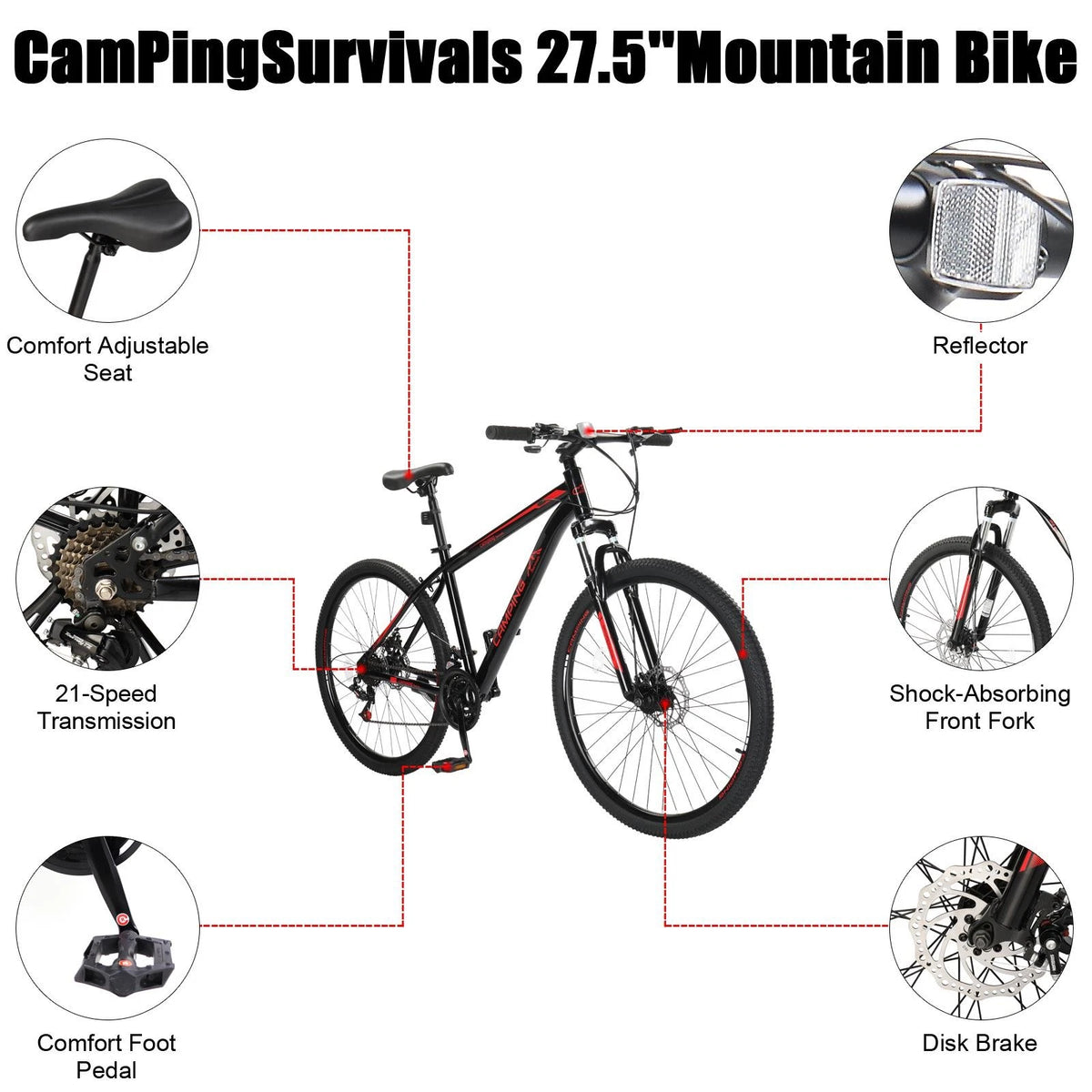 27.5'' MTB Bike Mountain Bicycle 21 Speeds Double Disc Brake