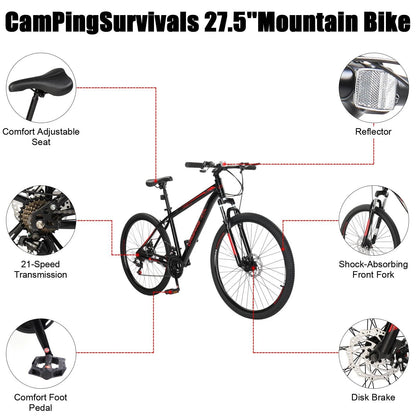 27.5'' MTB Bike Mountain Bicycle 21 Speeds Double Disc Brake