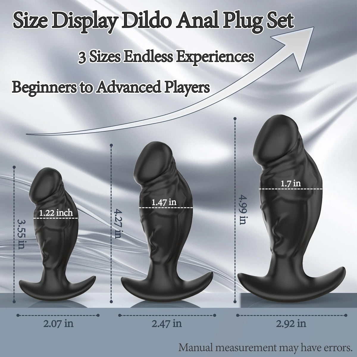 3X Silicone Butt Plug Set for Men Women (Black)