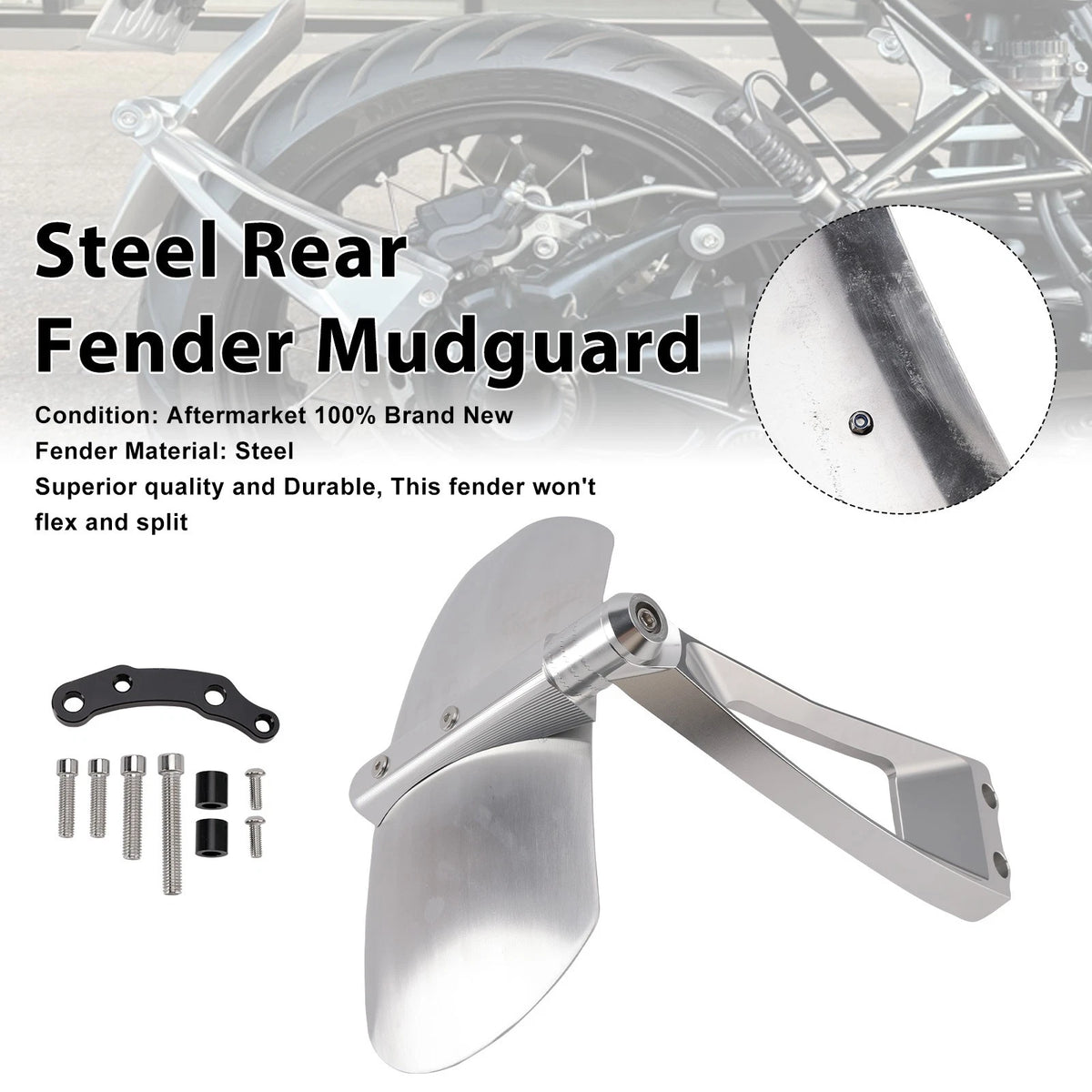 Steel Rear Fender Mudguard for BMW R nineT Scrambler (2014–2023) RH-272-SIL