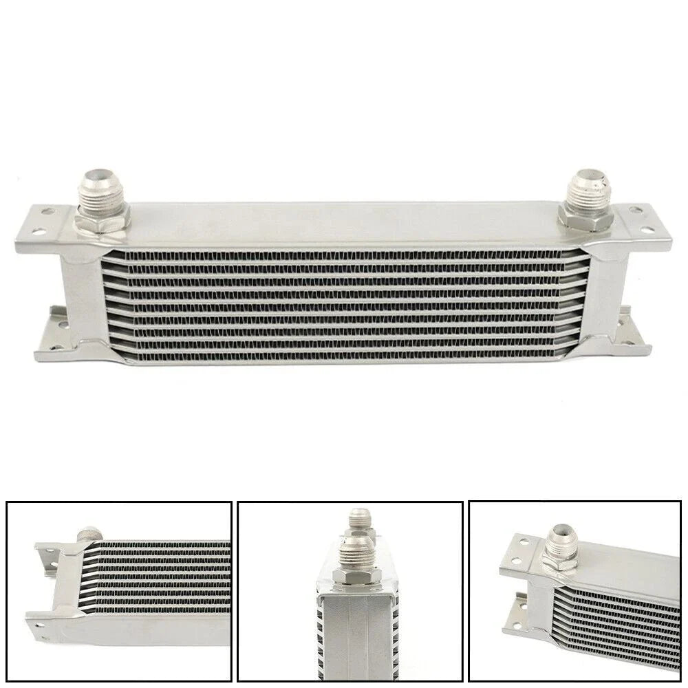 10 Row Aluminum Engine Transmission Oil Cooler Kit with 10AN Hose End Fittings