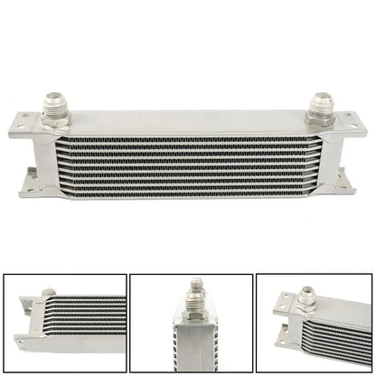 10 Row Aluminum Engine Transmission Oil Cooler Kit with 10AN Hose End Fittings