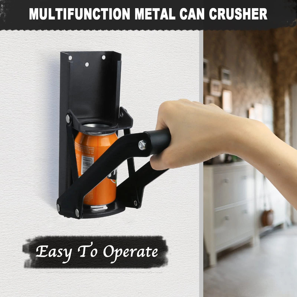 16 oz Metal Can Crusher for Wall-Mounted Use (Heavy-Duty, Black)