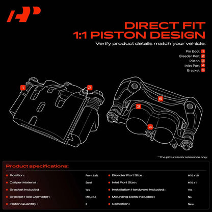 Front Left Brake Caliper w/Bracket for Jeep Grand Cherokee (2011–2022) 68138843AA, 18-B5297A