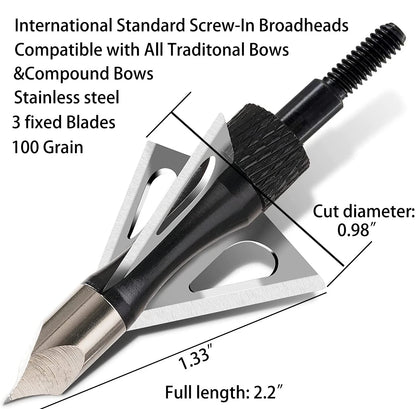 12PK 3-Blade Broadheads for Compound Bow (100 Grain)