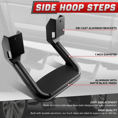 Set of 2 Black Powder-Coated Cast Aluminum Side Steps for Ford Chevy GMC Dodge