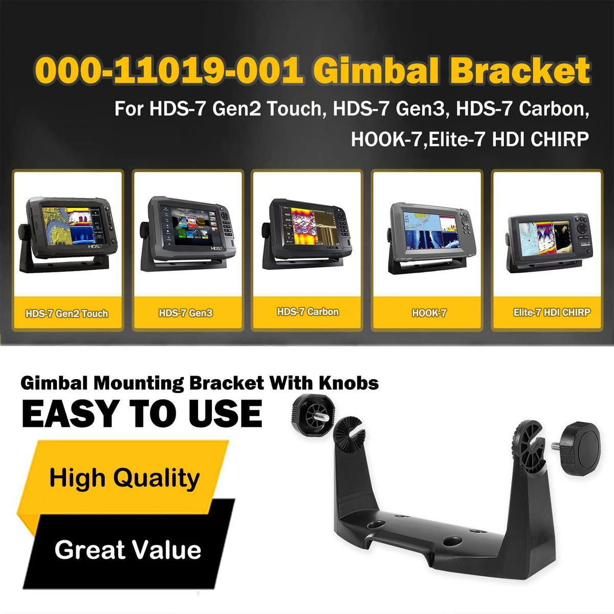 Gimbal Bracket for Lowrance HDS-7 Gen2/Gen3 Touch, HOOK-7, Elite-7