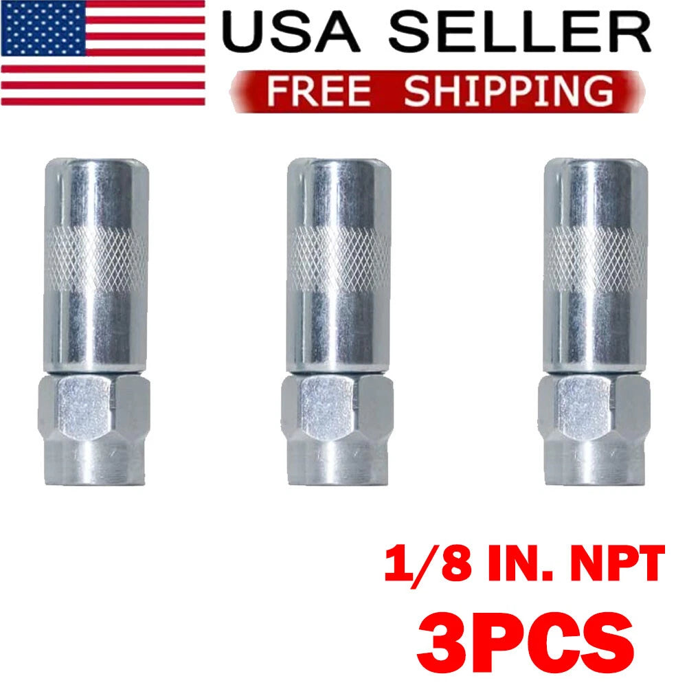 3PC Grease Gun Coupler Set for Heavy Duty 1/8 In. NPT Nozzle